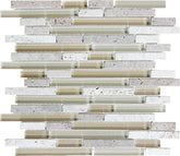 10 Sq Ft - Bliss Creme Brulee Stone and Glass Linear Mosaic Wall Tiles - bathroom walls/ kitchen backsplash